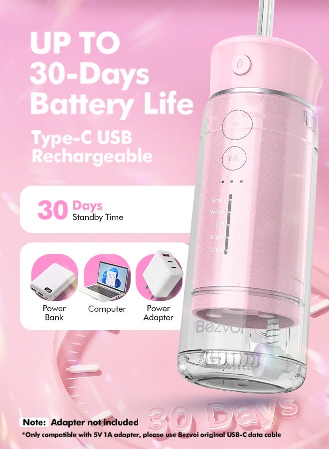 Bezvoi Water Flosser Mini Cordless Portable: 5 Modes Water Dental Floss with Telescopic Water Tank, 6 Tips, IPX7 Waterproof Oral Irrigator for Teeth Cleaning Gums,Orthodontic,Braces Dental Care - Image 5