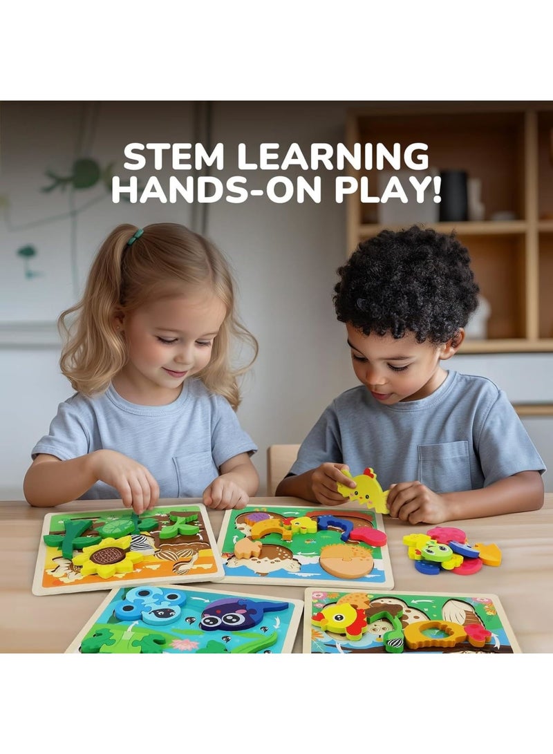 SYOSI Wooden Puzzles for Toddlers 2-4, Life Cycle of Animal Jigsaw Games, Toys Gifts for Kids Learning Toy Educational, Baby Puzzle for Fun Activities, 4 Pack - Image 4