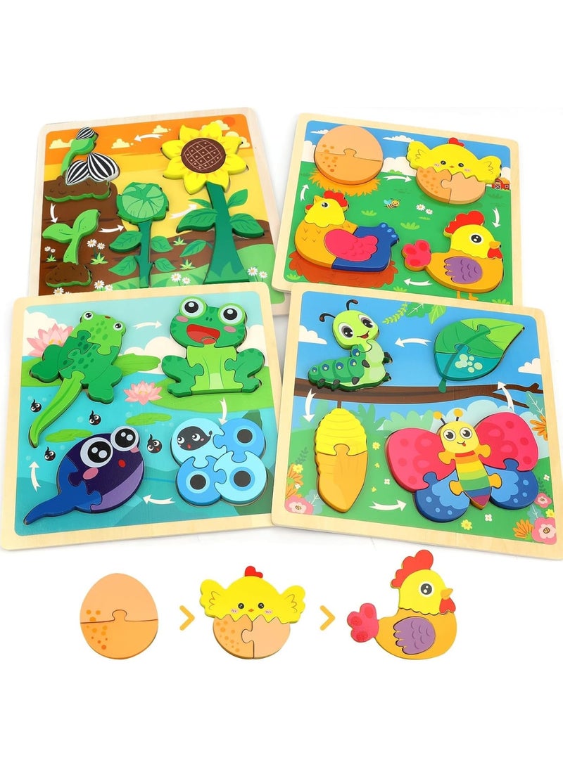 SYOSI Wooden Puzzles for Toddlers 2-4, Life Cycle of Animal Jigsaw Games, Toys Gifts for Kids Learning Toy Educational, Baby Puzzle for Fun Activities, 4 Pack - Image 1