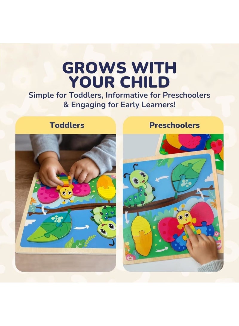 SYOSI Wooden Puzzles for Toddlers 2-4, Life Cycle of Animal Jigsaw Games, Toys Gifts for Kids Learning Toy Educational, Baby Puzzle for Fun Activities, 4 Pack - Image 2