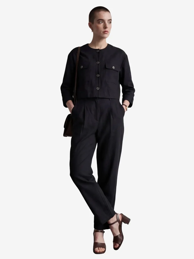MY FASHION Black MY FASHION Crew Neck Buttoned Pocket Two-Piece Set for Women | Best Price UAE