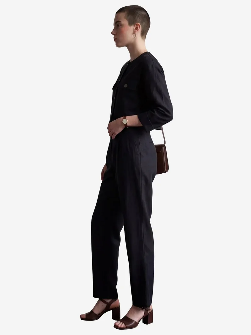 MY FASHION Black MY FASHION Crew Neck Buttoned Pocket Two-Piece Set for Women | Best Price UAE