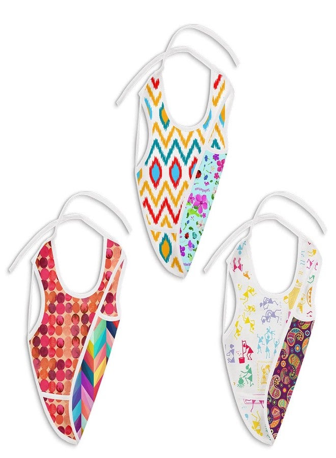 سوبربوتمز مريلة قماشية مقاومة للماء من سوبربوتومز، مريلة قابلة للعكس (نقشتان في واحدة)، مريلة بتصميم المئزر، مريلة تغطي كامل الجسم مع جيب لفتات الخبز، تغذية نظيفة وخالية من الفوضى، من 6 أشهر إلى 4 سنوات - Image 1