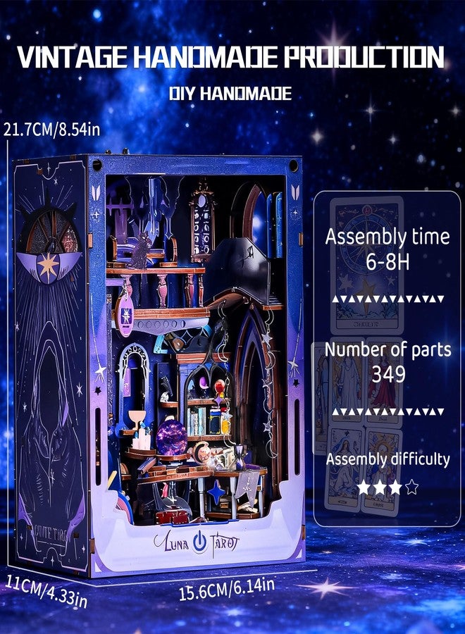 Spilay DIY Book Nook Kits for Adults, Luna Tarot Book Nook with LED Light and Dust Cover, 3D Wooden Puzzle DIY Miniature Dollhouse Kit, Creative Bookshelf Decor&Unique Gift for Teens & Book Lovers - Image 2