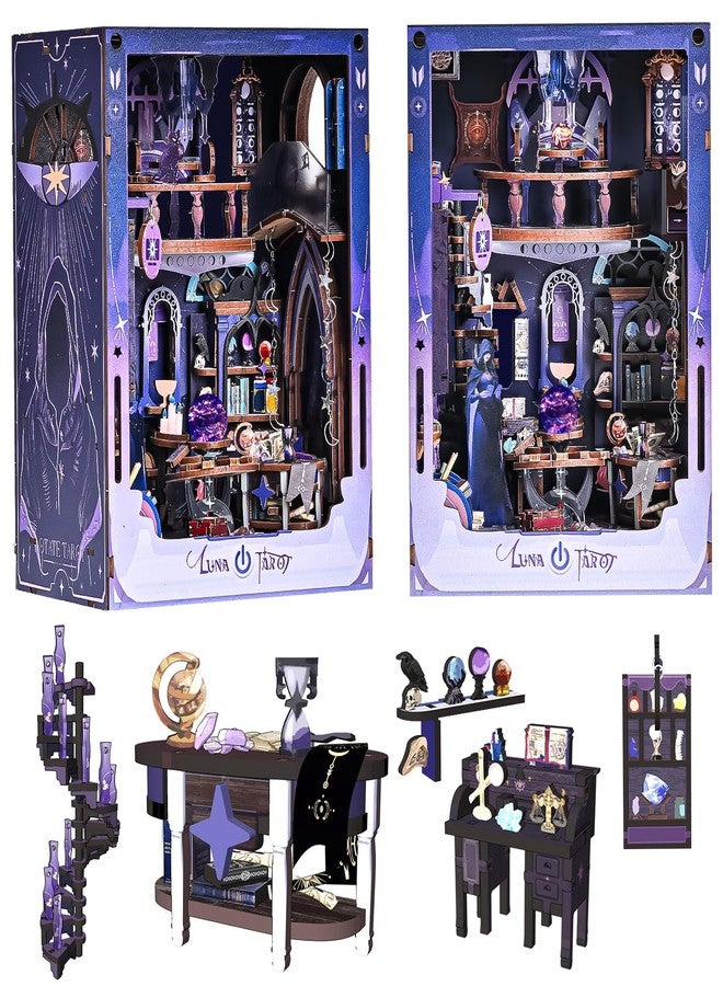 Spilay DIY Book Nook Kits for Adults, Luna Tarot Book Nook with LED Light and Dust Cover, 3D Wooden Puzzle DIY Miniature Dollhouse Kit, Creative Bookshelf Decor&Unique Gift for Teens & Book Lovers - Image 1