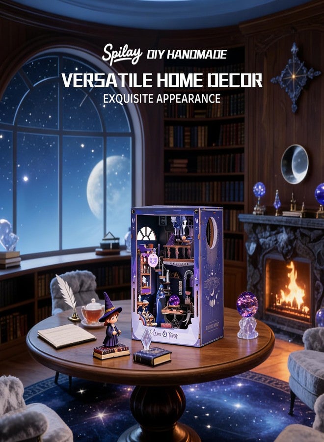 Spilay DIY Book Nook Kits for Adults, Luna Tarot Book Nook with LED Light and Dust Cover, 3D Wooden Puzzle DIY Miniature Dollhouse Kit, Creative Bookshelf Decor&Unique Gift for Teens & Book Lovers - Image 4