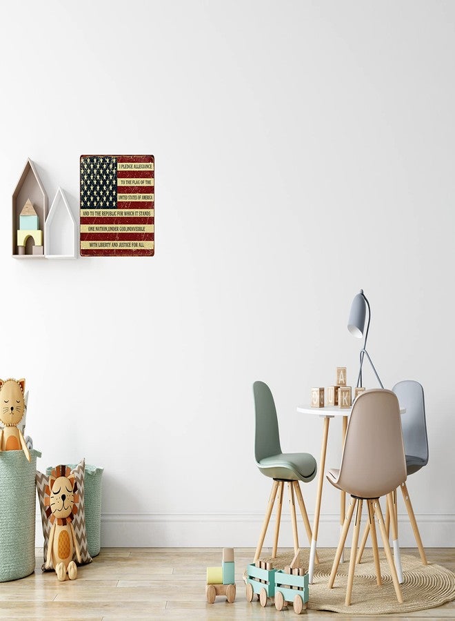 CSWLJS Retro Metal Sign Vintage Tin Sign I Pledge Allegiance to The Flag of The United States of America Sign for Plaque Poster Cafe Bar Wall Art Sign Gift 8 X 12 in - Image 2
