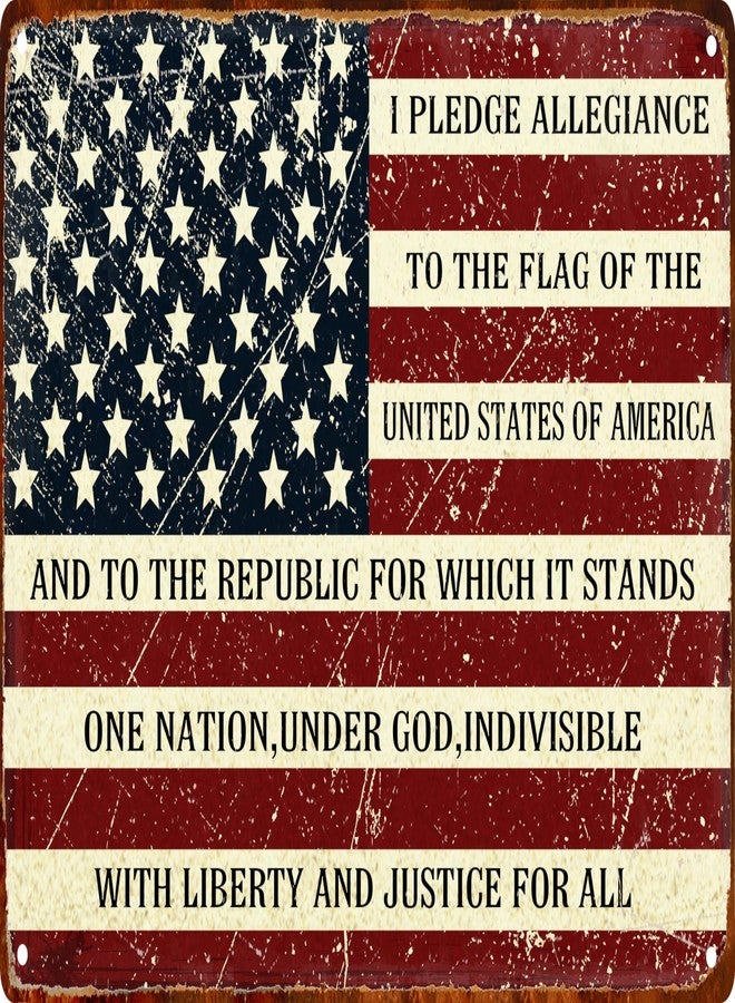 CSWLJS Retro Metal Sign Vintage Tin Sign I Pledge Allegiance to The Flag of The United States of America Sign for Plaque Poster Cafe Bar Wall Art Sign Gift 8 X 12 in - Image 1