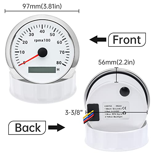 ARTILAURA Tachometer Boat Tacometro 85mm 3-3/8" 7 Color LED 8000 RPM Gauge for Car AUTO Marine Truck 9-32V (White) - Image 2