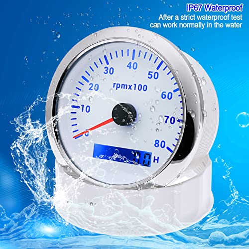 ARTILAURA Tachometer Boat Tacometro 85mm 3-3/8" 7 Color LED 8000 RPM Gauge for Car AUTO Marine Truck 9-32V (White) - Image 5