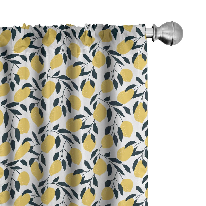 Ambesonne Lemons Curtains  Illustration of Repetitive Sour Citrus Fruits with Leaves  Window Treatments 2 Panel Set for Living Room Bedroom  Pair of - 28"" x 63""  Blue Petrol - Image 1