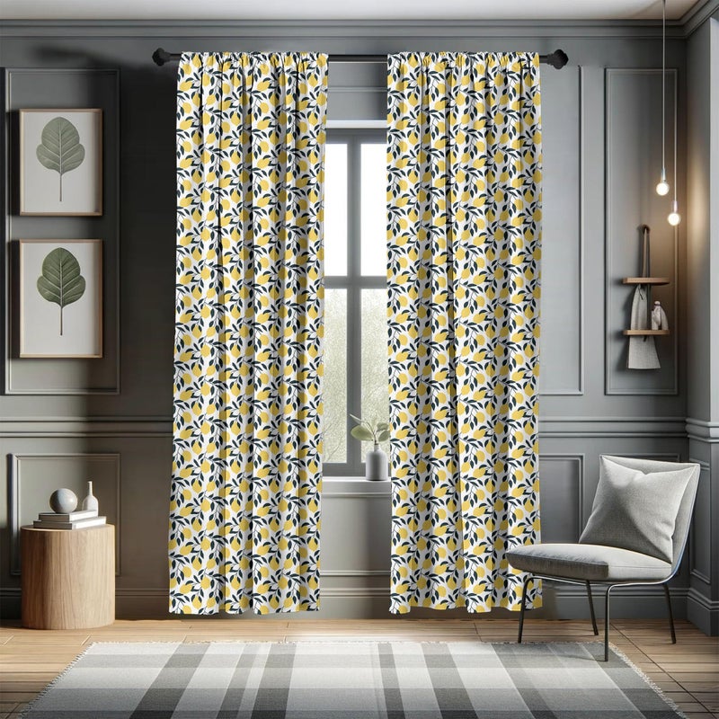 Ambesonne Lemons Curtains  Illustration of Repetitive Sour Citrus Fruits with Leaves  Window Treatments 2 Panel Set for Living Room Bedroom  Pair of - 28"" x 63""  Blue Petrol - Image 5
