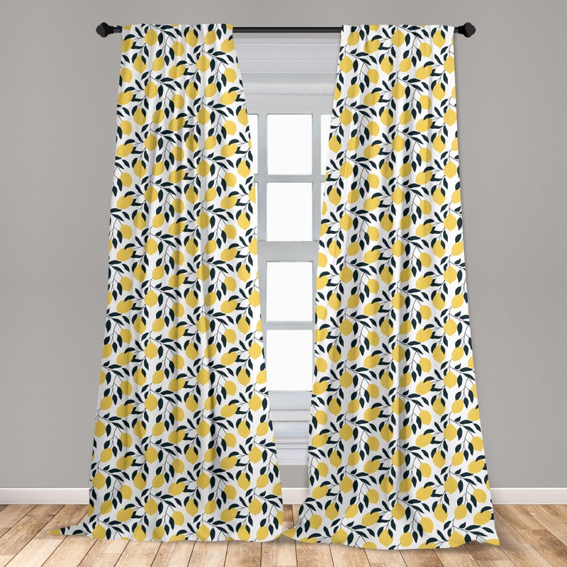 Ambesonne Lemons Curtains  Illustration of Repetitive Sour Citrus Fruits with Leaves  Window Treatments 2 Panel Set for Living Room Bedroom  Pair of - 28"" x 63""  Blue Petrol - Image 3