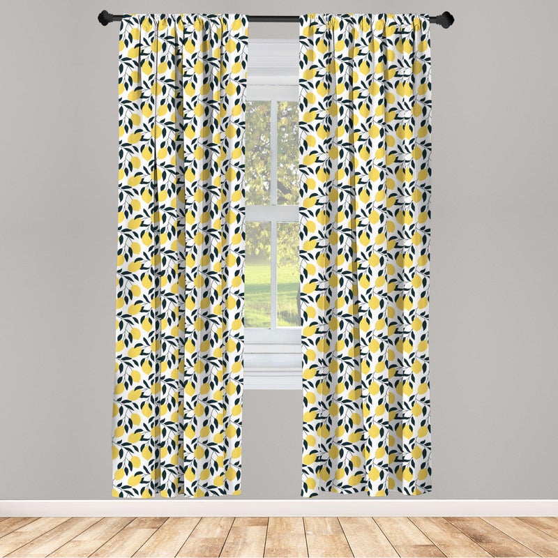 Ambesonne Lemons Curtains  Illustration of Repetitive Sour Citrus Fruits with Leaves  Window Treatments 2 Panel Set for Living Room Bedroom  Pair of - 28"" x 63""  Blue Petrol - Image 2