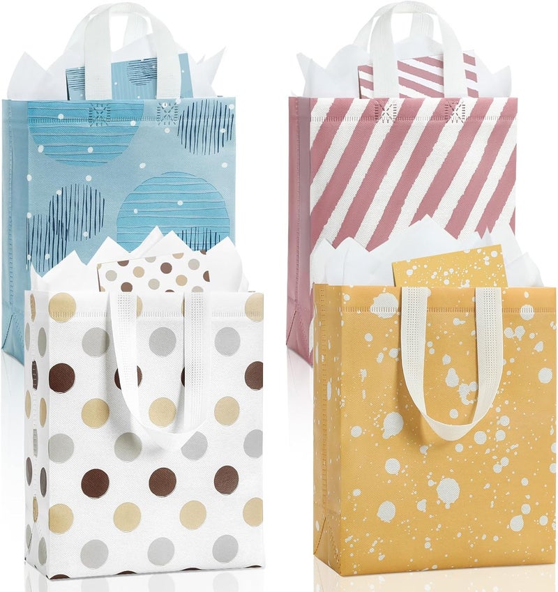 STYPOP 10" Medium Gift Bags Set (4 Pack) with Tissue Paper & Cards - Reusable Non-Woven Bags for Various Occasions - Image 1
