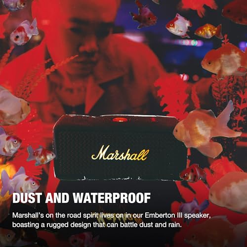 Marshall Emberton III Portable Bluetooth Speaker Rugged WaterproofDustProof Design Loud Stereo Sound Deep Bass Compact and Wireless for Travel and Outdoors Black and Brass - Image 3