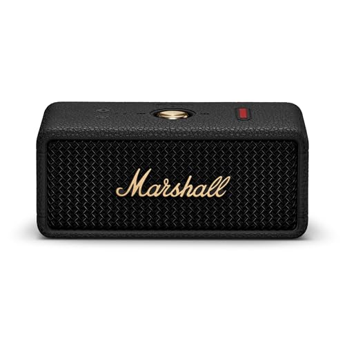 Marshall Emberton III Portable Bluetooth Speaker Rugged WaterproofDustProof Design Loud Stereo Sound Deep Bass Compact and Wireless for Travel and Outdoors Black and Brass - Image 1