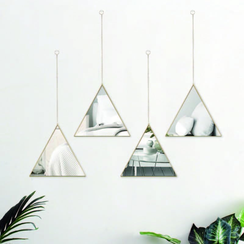 HOME ELEMENTS Plastic Triangular Wall Mirror Set with Hanging Chain (Pack of 3), Modern Decorative Golden Frame Mirror for Aesthetic Room Decor, Bathroom, Bedroom, Living Room (Triangle) - Image 3