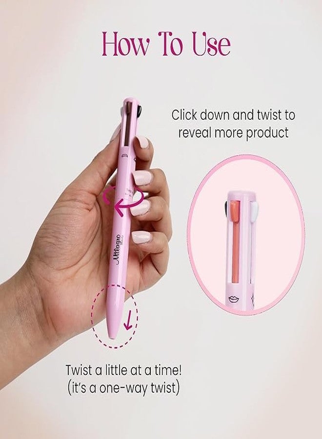 Scheibe 4-in-1 Multifunction Makeup Pen, Pink, Travel-Friendly Waterproof Design with Precision Tip, Twist-Action Mechanism - Image 3