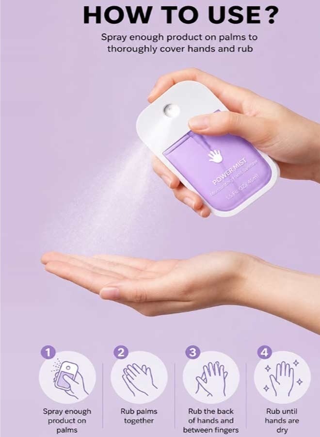Power Mist Hydrating Hand Sanitizer Spray, 45ml Portable Sanitizing Spray with Lavender and Aloe Extracts, Gentle on Skin, Easy to Carry - Image 4