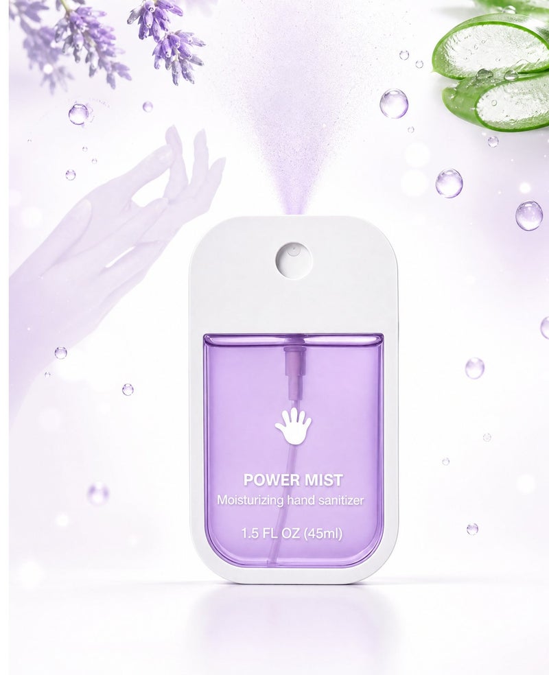 Power Mist Hydrating Hand Sanitizer Spray, 45ml Portable Sanitizing Spray with Lavender and Aloe Extracts, Gentle on Skin, Easy to Carry - Image 1