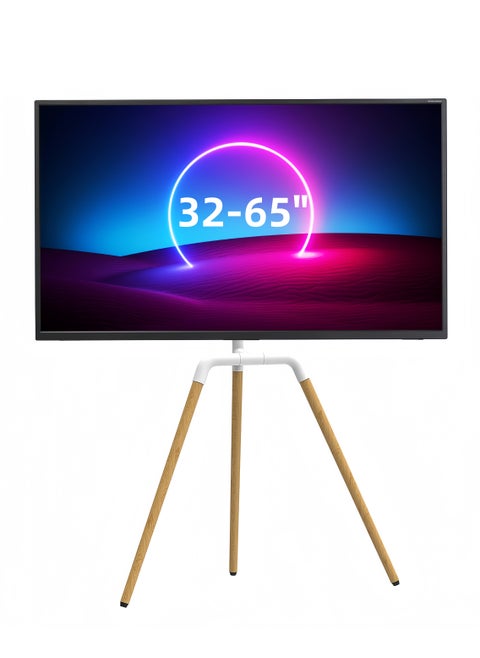 Tripod TV Screen Stand for 32-65 Inch TVs, Portable Swivel TV Stand Mount, Height Adjustable, Concealed Cable Management, Max Load 45Kg - White