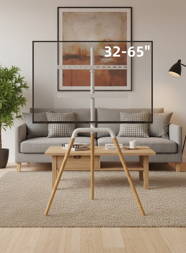 FlashHawk Tripod TV Screen Stand for 32-65 Inch TVs, Portable Swivel TV Stand Mount, Height Adjustable, Concealed Cable Management, Max Load 45Kg - White - Image 1