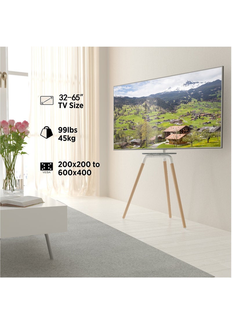 FlashHawk Tripod TV Screen Stand for 32-65 Inch TVs, Portable Swivel TV Stand Mount, Height Adjustable, Concealed Cable Management, Max Load 45Kg - White - Image 2