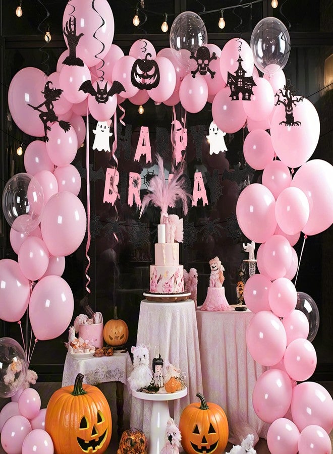 Hapdoo 14pcs Halloween Theme Birthday Decorations Set - Black Pink Happy Birthday Letter Spider Banner, Ghost Pumpkin Bat Black Cat Pattern Hanging Swirls Streamers for Women Girls - Image 4