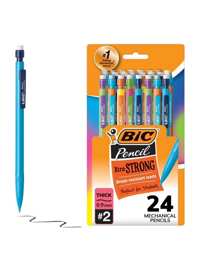 Bic قلم رصاص ميكانيكي Xtrastrong سميك برأس أسطواني ملون سميك (0.9 مم) عبوة من 24 قطعة مع ممحاة (Mplwp241) - Image 1