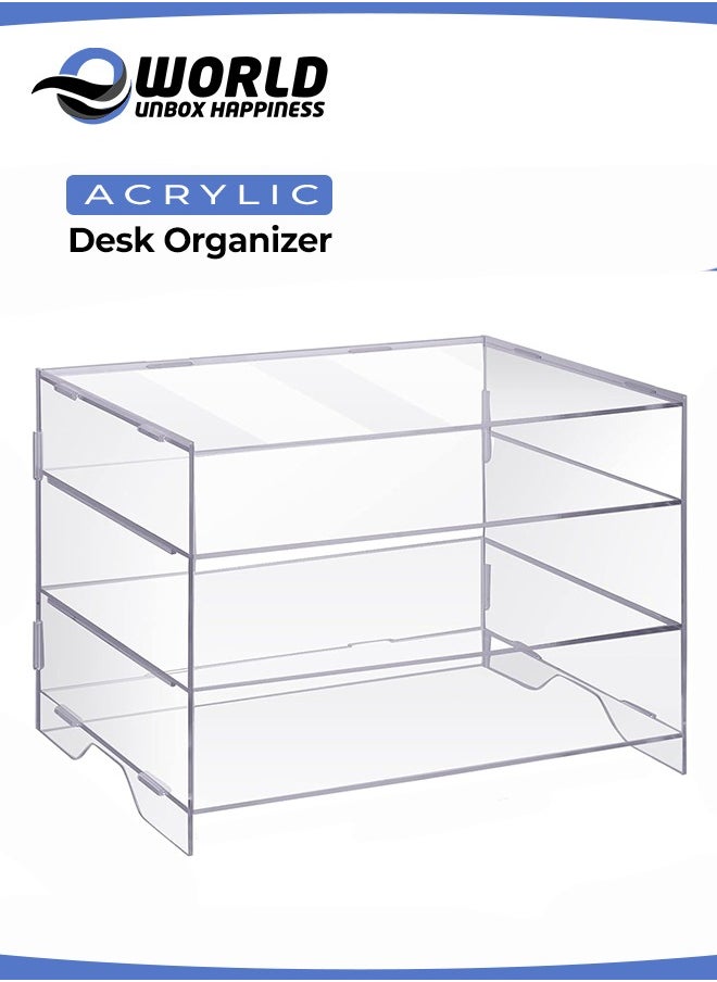 Eworld 3-Tier Clear Acrylic Paper Organizer Tray Perfect for Classroom, Office, and Home, Stackable and Space-Saving Office Letter Organizer for Documents and Accessories.  - Image 1