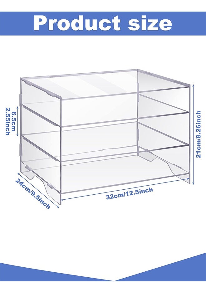 Eworld 3-Tier Clear Acrylic Paper Organizer Tray Perfect for Classroom, Office, and Home, Stackable and Space-Saving Office Letter Organizer for Documents and Accessories.  - Image 2