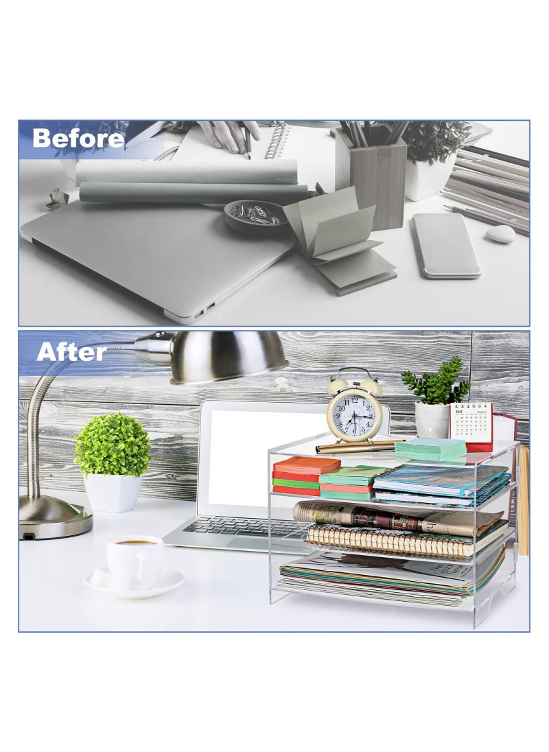 Eworld 3-Tier Clear Acrylic Paper Organizer Tray Perfect for Classroom, Office, and Home, Stackable and Space-Saving Office Letter Organizer for Documents and Accessories.  - Image 4