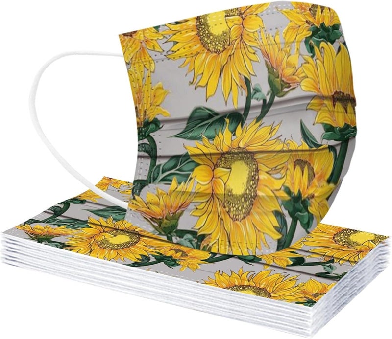 woobles 50PC Sunflower Disposable Face Masks for Women Adults with Design Flower Paper Masks Full Face Protection D - Image 5