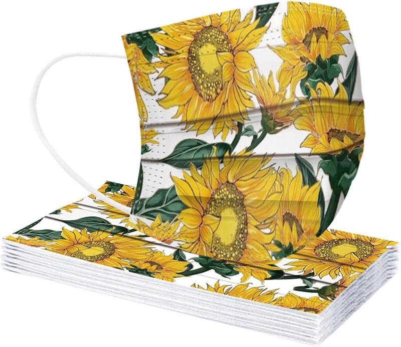 woobles 50PC Sunflower Disposable Face Masks for Women Adults with Design Flower Paper Masks Full Face Protection D - Image 2
