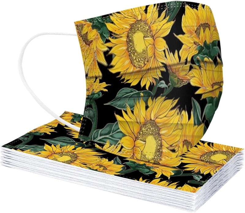 woobles 50PC Sunflower Disposable Face Masks for Women Adults with Design Flower Paper Masks Full Face Protection D - Image 4