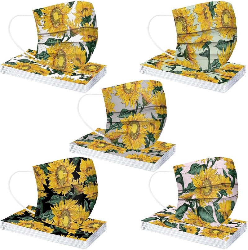 woobles 50PC Sunflower Disposable Face Masks for Women Adults with Design Flower Paper Masks Full Face Protection D - Image 1