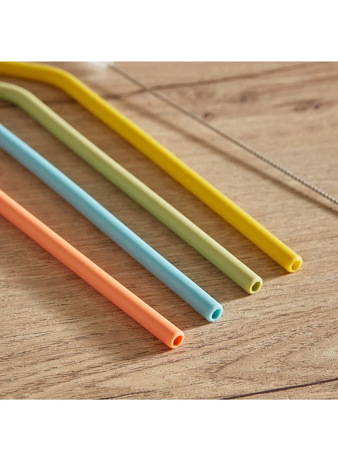 Home Box Easy Chef 5-Piece Silicone Straw with Cleaning Brush Set 0.75x22.2x0.75 cm