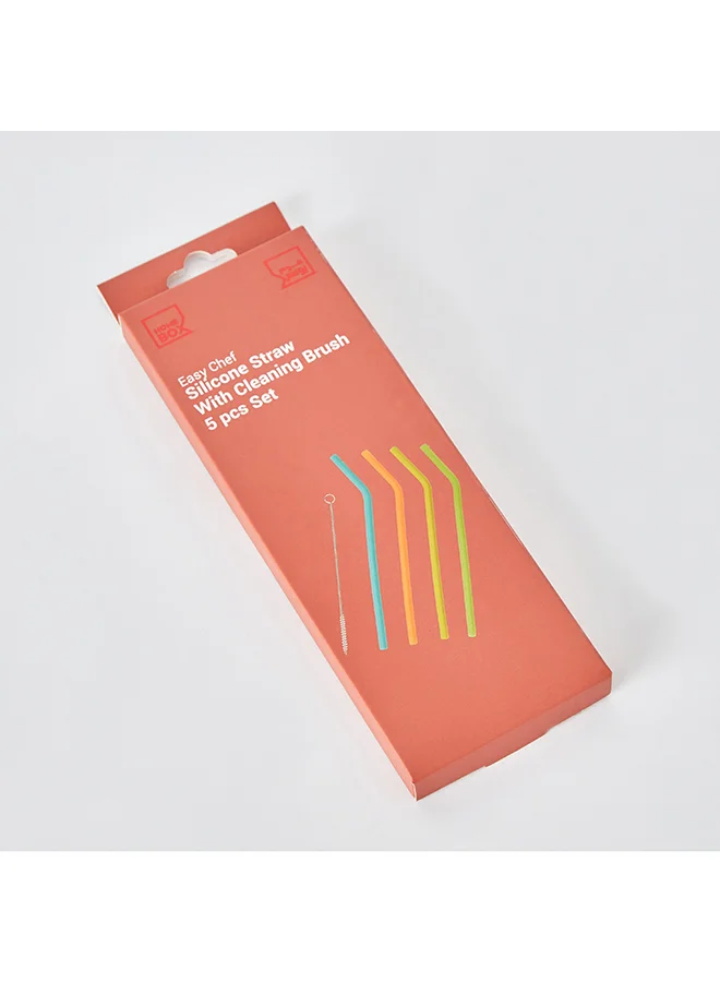 Home Box Easy Chef 5-Piece Silicone Straw with Cleaning Brush Set 0.75x22.2x0.75 cm