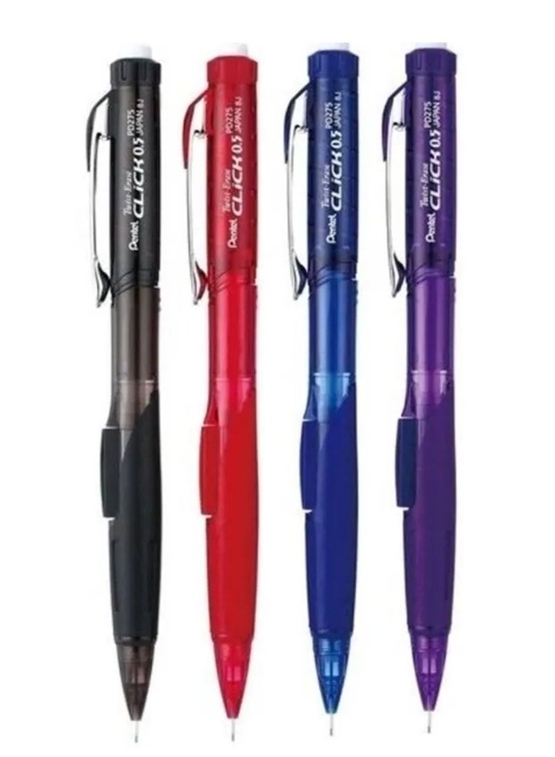 Pentel قلم رصاص ميكانيكي 4 قطع طرف 0.5 مم متعدد الألوان - Image 1