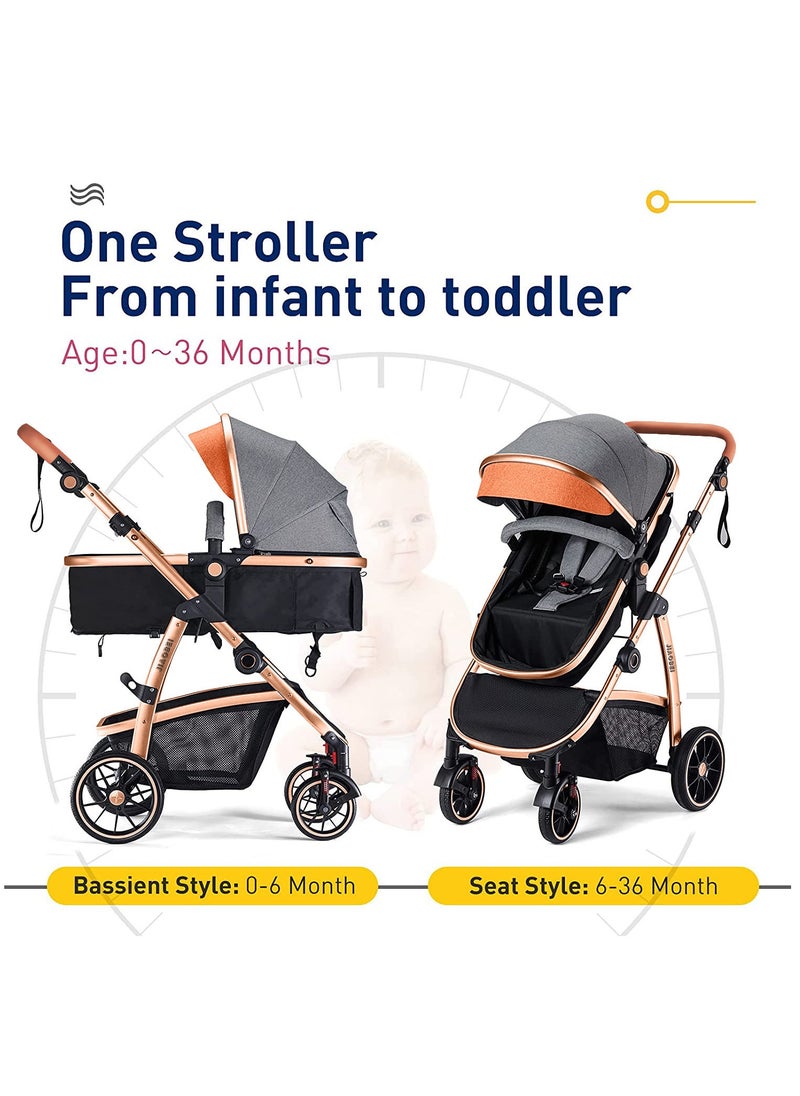 Vinnatsu Baby Strollers 2 in 1 Standard Bassinet Stroller Carriage Infant Toddler Girl Boy Lightweight Foldable Travel Newborn Stroller Dark Grey  - Image 4