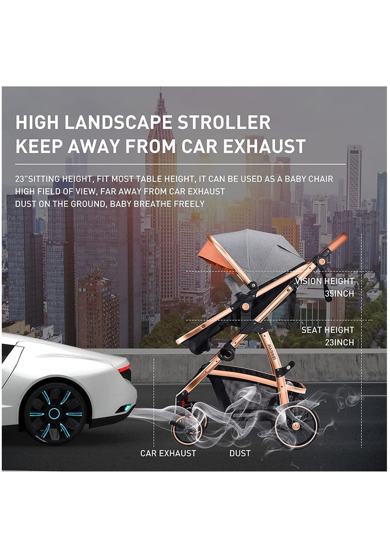 Vinnatsu Baby Strollers 2 in 1 Standard Bassinet Stroller Carriage Infant Toddler Girl Boy Lightweight Foldable Travel Newborn Stroller Dark Grey  - Image 3