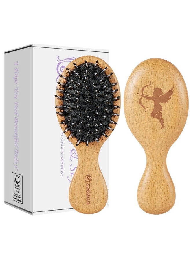 Sosoon Hair Brush, Pocket Mini Travel Boar Bristle Hairbrush for Thick Thin Curly Straight Long Short Wet Dry Hair for Men Women Kids for Smoothing Detangling Massaging Adding Shine - Image 1