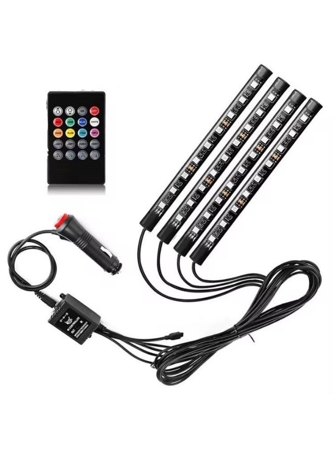 أندول شريط إضاءة داخلي للسيارة بتقنية LED RGB مع جهاز تحكم عن بعد - 9 مصابيح LED - Image 1