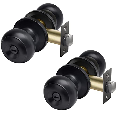 CML Hardware (2 Pack) Privacy Door Knob for Bedroom and Bathroom, Stainless Steel Keyless Door Locks for Bed/Bath, Round Ball Handle, Matte Black - Image 1