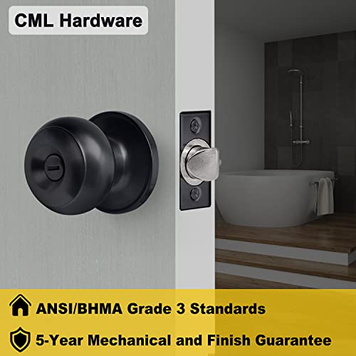 CML Hardware (2 Pack) Privacy Door Knob for Bedroom and Bathroom, Stainless Steel Keyless Door Locks for Bed/Bath, Round Ball Handle, Matte Black - Image 5