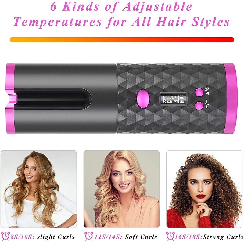Deoxys Cordless Auto Curler Automatic Curling Iron Rechargeable Auto Hair Curler with 6 Temperature Timer Settings Auto ShutOff Portable Curling Wand for Hair Styling Anytime AnywhereDE24 - Image 3