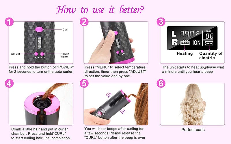 Deoxys Cordless Auto Curler Automatic Curling Iron Rechargeable Auto Hair Curler with 6 Temperature Timer Settings Auto ShutOff Portable Curling Wand for Hair Styling Anytime AnywhereDE24 - Image 2