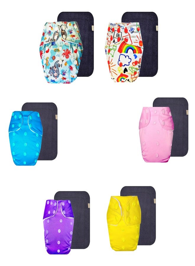 حفاضات قماشية فاخرة من دمبلدو مع حشوة رمادية (عبوة من 6 قطع) | ملائمة تمامًا | قابلة لإعادة الاستخدام والغسل | سريعة الجفاف | مناسبة للارتداء طوال اليوم | من 3 أشهر إلى 3 سنوات | للجنسين - Image 1