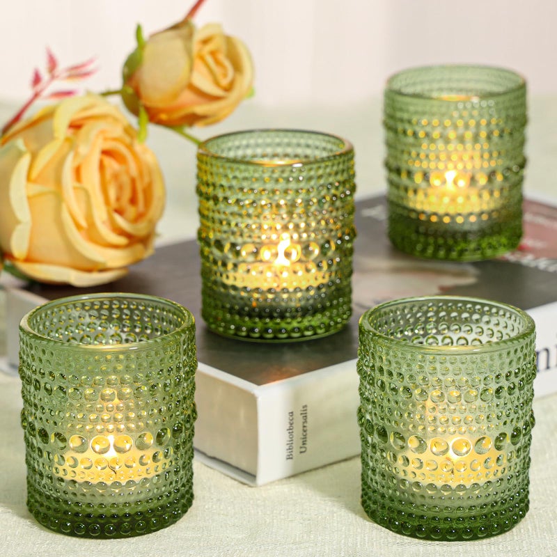 SUPMIND 24 Pcs Votive Candle Holders, Glass Holders Bulk for Table Centerpiece, Tea Lights Candle Holders for Wedding Shower, Party and Home Decor Green - Image 3